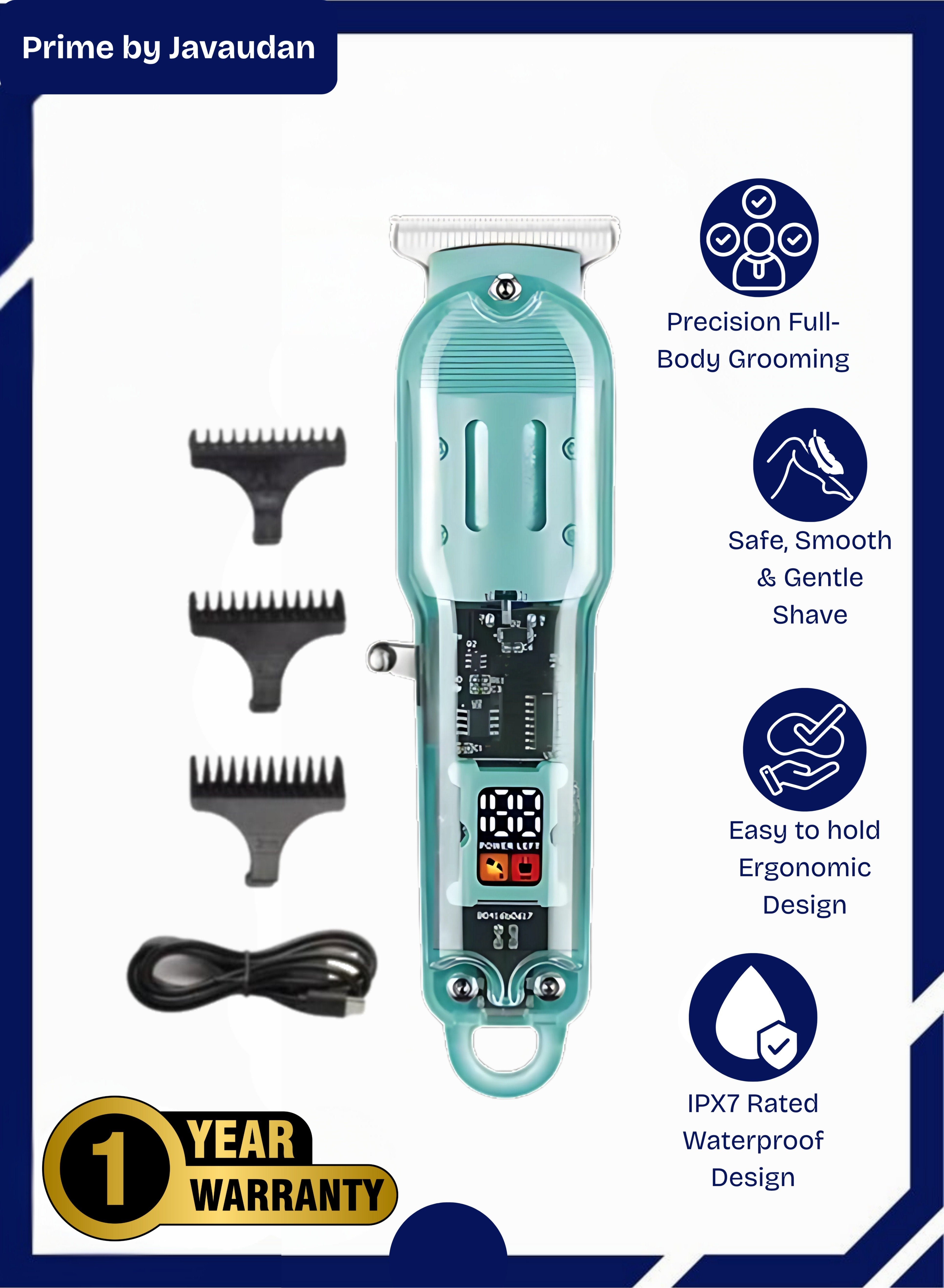 Professional Cordless Hair Beard Trimmer for Men – Waterproof Grooming Kit with T-Blade, LED Display, Adjustable Blades Rechargeable 1200mAh Battery