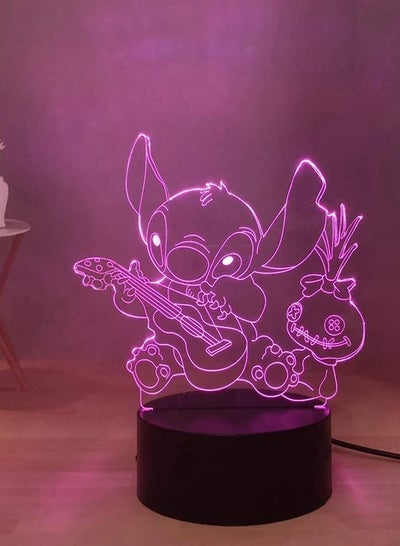 Lilo & Stitch 3D Night Light, Stitch and Doll Play Guitar LED Bedroom Night Light, USB Desk Lamp Touch & Remote Control