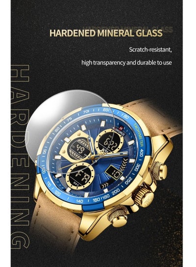 Mens Digital Analog Watch Waterproof Sport Leather Band Watch with Alarm Dual Display Date Wristwatch NF9197