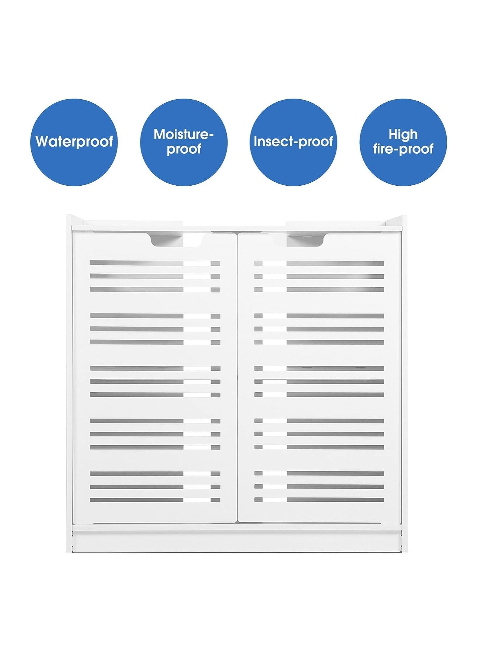 Eworld White Double Door under Basin and Sink Storage Cabinet, Space-Optimized Cupboard and Waterproof Vanity Storage Solution for Modern Bathroom and kitchen