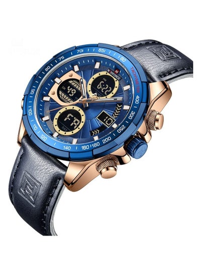 Mens Digital Analog Watch Waterproof Sport Leather Band Watch with Alarm Dual Display Date Wristwatch NF9197