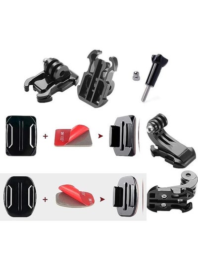 مجموعة ملحقات كاميرا الحركة، طقم أدوات تثبيت وإبزيم لاصق للخوذة، حامل أساسي بمشبك مشبك سريع التحرير، قاعدة تثبيت بإبزيم على شكل حرف J للسطح الرأسي، برغي إبهام طويل، حوامل منحنية ومسطحة