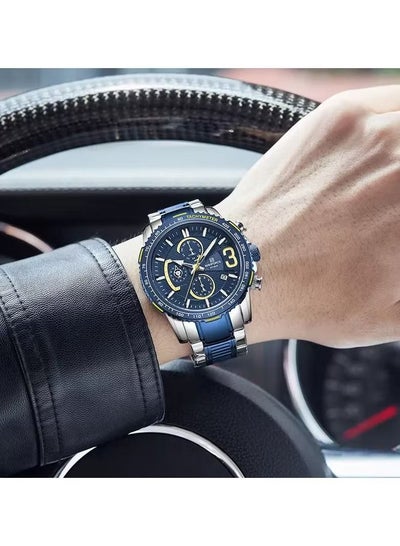 NAVIFORCE 8017 SCE Luxury Brand Business Watches for Men Sports Quartz Chronograph 3ATM Waterproof Stainless Steel Wrist watch - Blue/Silver