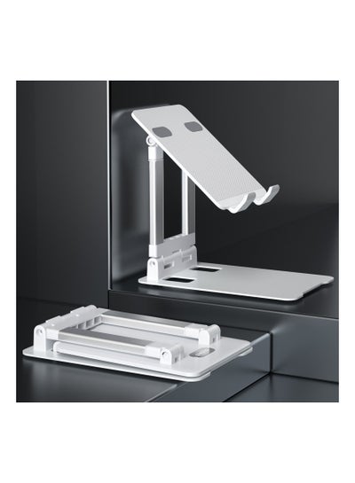Metal Stand Foldable Telescopic Desktop phone holder for Smart phones Tablets Multi-angle Adjustmentsc- White