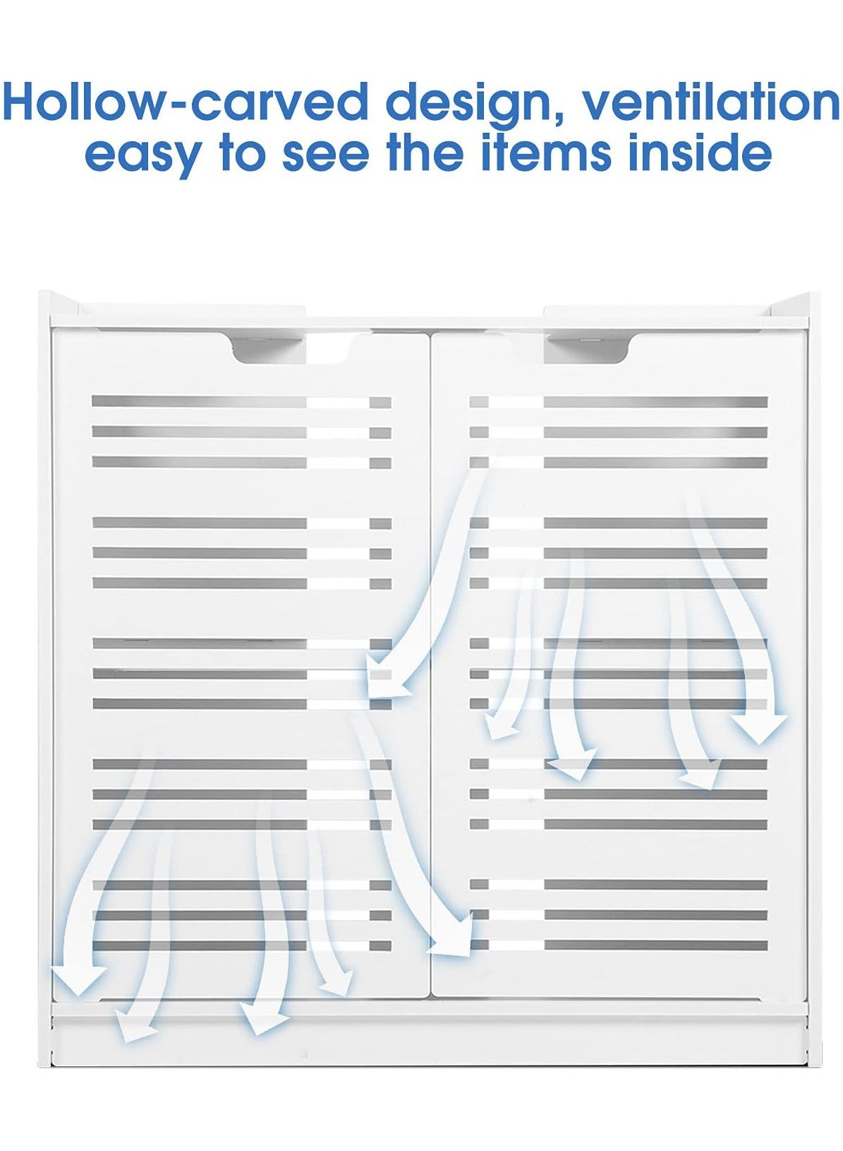 Eworld White Double Door under Basin and Sink Storage Cabinet, Space-Optimized Cupboard and Waterproof Vanity Storage Solution for Modern Bathroom and kitchen