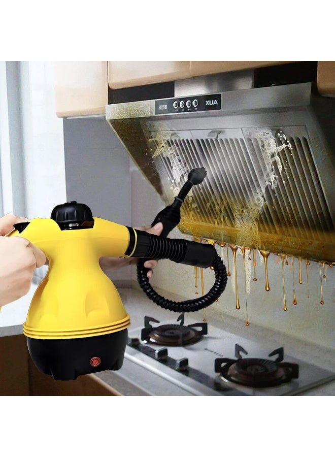 Portable Handheld Steam Cleaner 1000W Multifunctional High Temperature Pressurized Steam Cleaning Machine with 9PCS Accessory for Kitchen Sofa Bathroom Car Window,2 Nylon and 1 Copper Brush