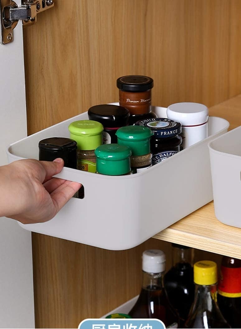 Set of 8 Plastic Storage Bins Multiuse Desk Cabinet Organizer with Built in Handle