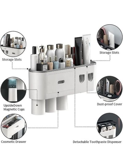 Inverted Toothbrush Holder Double Automatic Toothpaste Squeezer Dispenser Storage Rack Bathroom Accessories with 3 Cups