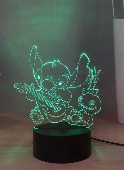 Lilo & Stitch 3D Night Light, Stitch and Doll Play Guitar LED Bedroom Night Light, USB Desk Lamp Touch & Remote Control