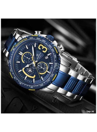 NAVIFORCE 8017 SCE Luxury Brand Business Watches for Men Sports Quartz Chronograph 3ATM Waterproof Stainless Steel Wrist watch - Blue/Silver