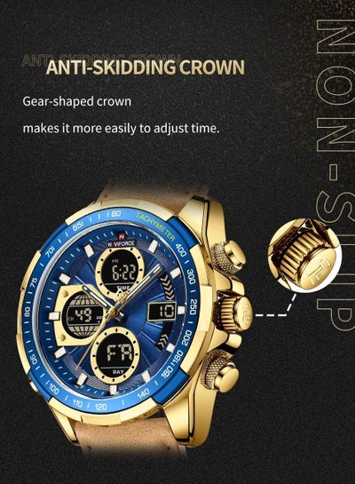 Mens Digital Analog Watch Waterproof Sport Leather Band Watch with Alarm Dual Display Date Wristwatch NF9197