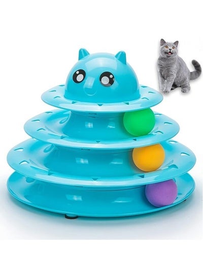 Three Tier Turntable Interactive Pet Toy With 3 Rolling Balls  - Blue