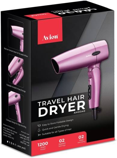 مجفف شعر أفيون للسفر | مقبض قابل للطي | مُركّز ضيق لتدفق هواء مُركّز | تجفيف سريع ولطيف | سهولة الاستخدام | إعدادان للسرعة، AHD340
