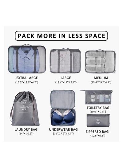 7 Piece Travel Luggage Packing Organizers Set with Toiletry Bag