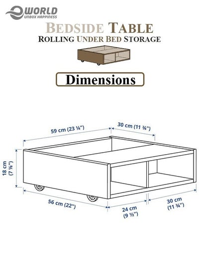 Under Bed Storage Organiser Unit Bedside Table for Bedroom with Rolling Wheel Castors 3 Large Underbed Cabins Containers, Plenty of Space to Organise Clothes Books