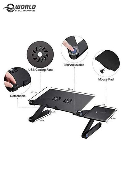 Foldable Laptop Table Stand, Vented Computer Desk Bed Lap Tray 360 Degree Adjustable with Mouse Pad and Cooling Fans