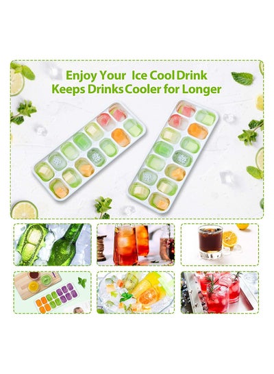 Pack of 2 Silicone Ice Cube Trays with Protective Removable Lid BPA Free Flexible unbreakable Durable Ice Tray with Cover for Freezer