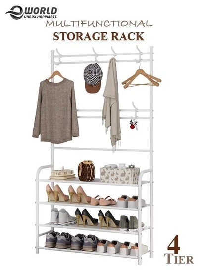 4 Tier Home Entryway Furniture Shelf Organiser and Coat Rack