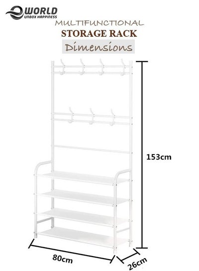 4 Tier Home Entryway Furniture Shelf Organiser and Coat Rack