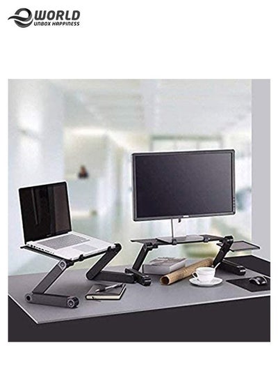 Foldable Laptop Table Stand, Vented Computer Desk Bed Lap Tray 360 Degree Adjustable with Mouse Pad and Cooling Fans