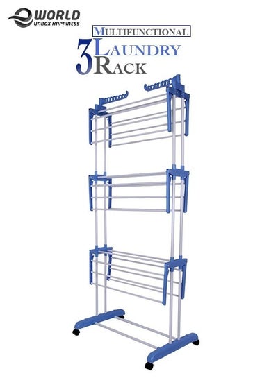 3 Tier Adjustable Clothing Drying Rack Organiser Height Freestanding with Wheel Castors For Organising Wardrobe