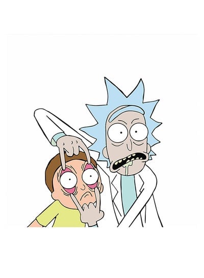 Rick And Morty Themed Wall Art White/Blue/Yellow 30x30cm