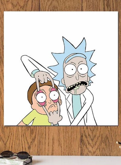 Rick And Morty Themed Wall Art White/Blue/Yellow 30x30cm