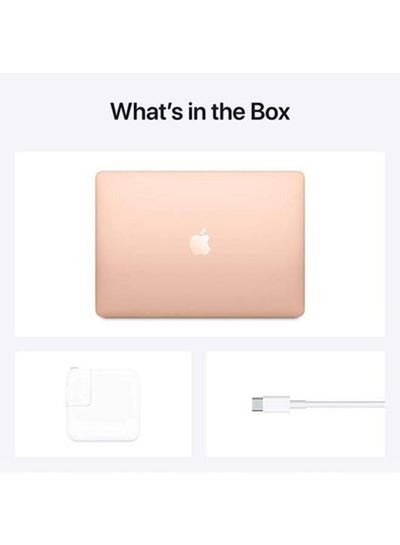 شاشة MacBook Air مقاس 13 بوصة، وشريحة Apple M1 مع معالج ثماني النواة ورسومات 7 مراكز / ذاكرة موحدة سعة 8 جيجابايت / SSD سعة 256 جيجابايت / رسومات مدمجة / نظام التشغيل mac OS / ذهبي إنجليزي