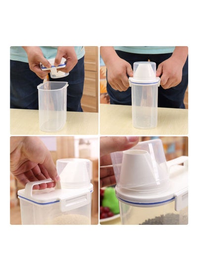 2L Portable Plastic Rice Storage Box Container With Measuring Cup White 24*8.5*15.5cm