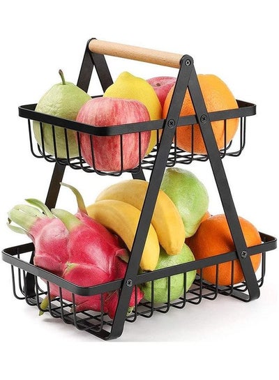 2-Tier Fruit Basket Storage Rack Black 10.6 x 6.7 x 11.4inch