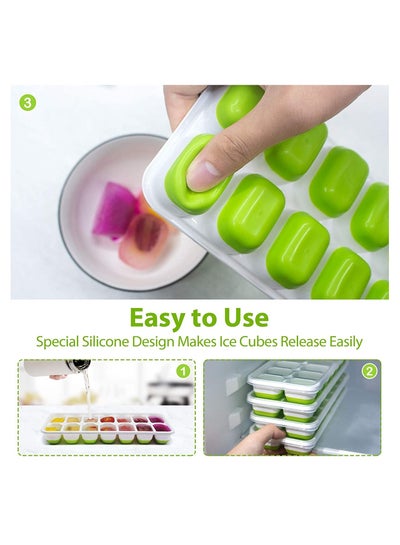Pack of 2 Silicone Ice Cube Trays with Protective Removable Lid BPA Free Flexible unbreakable Durable Ice Tray with Cover for Freezer