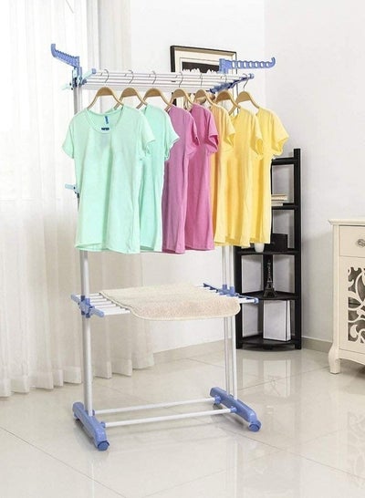 3 Tier Adjustable Clothing Drying Rack Organiser Height Freestanding with Wheel Castors For Organising Wardrobe