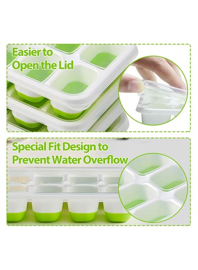 Pack of 2 Silicone Ice Cube Trays with Protective Removable Lid BPA Free Flexible unbreakable Durable Ice Tray with Cover for Freezer