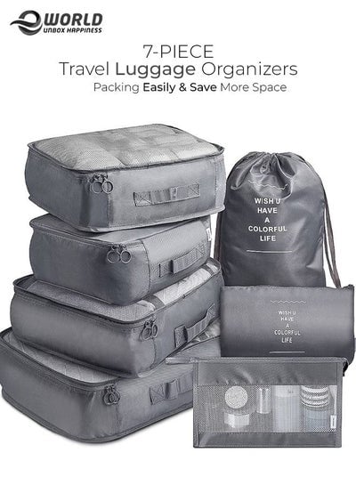 7 Piece Travel Luggage Packing Organizers Set with Toiletry Bag