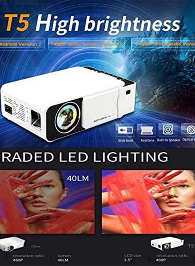 New T5 LED Projector Smart 1080P HD Home Theatre with Stereo Speakers 100 ANSI WiFi USB HDMI SD Card Headphone audio Jack 3.5mm and Mobile Phone Mirroring