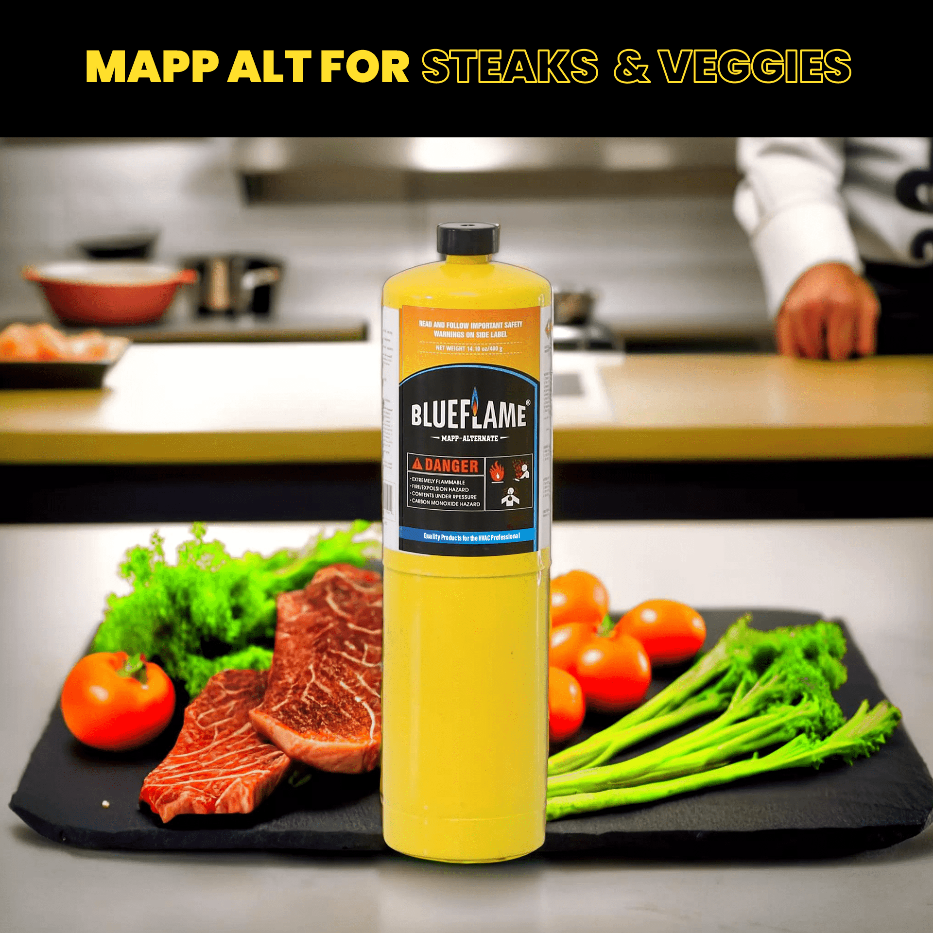 BlueFlame MAPP ALTERNATE Cylinder 99.9% High-Purity Propylene for Superior Heat – Hotter than Standard Propane Tanks – Ideal for Welding, Brazing, Soldering, and Modern Cuisines 14.1 oz