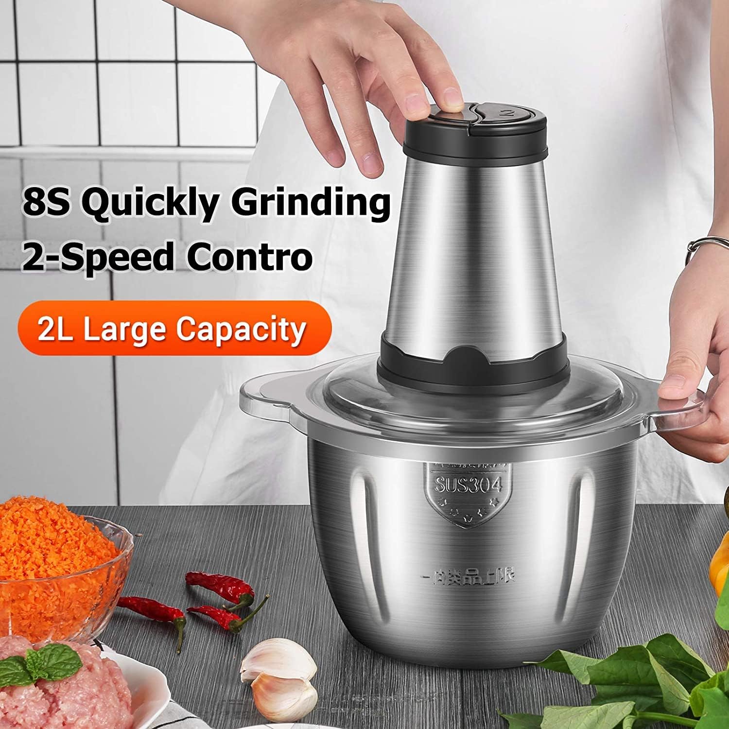 e WORLD Meat Grinder, Food Blender & Meat Mincer - 3L Stainless Food Processor Chopper For Vegetables, Fruits and Nuts Automatic Electric Mincing Machine Household Or Commercial