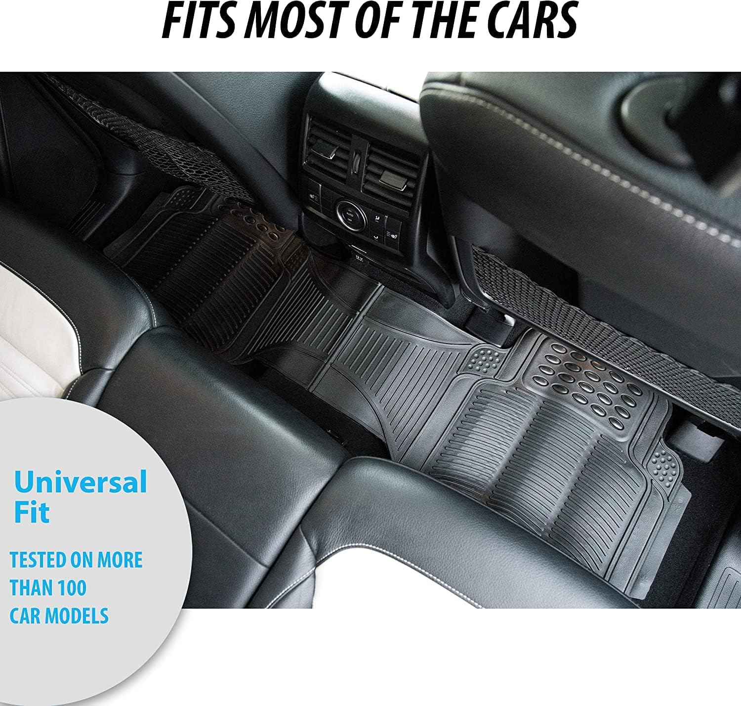 سجادات أرضية إي وورلد برو لاينر للسيارات والشاحنات وسيارات الدفع الرباعي، سجادات سيارة سوداء متينة من 3 قطع بتصميم ملائم عالمي - بطانات أرضية سيارة لجميع الأحوال الجوية