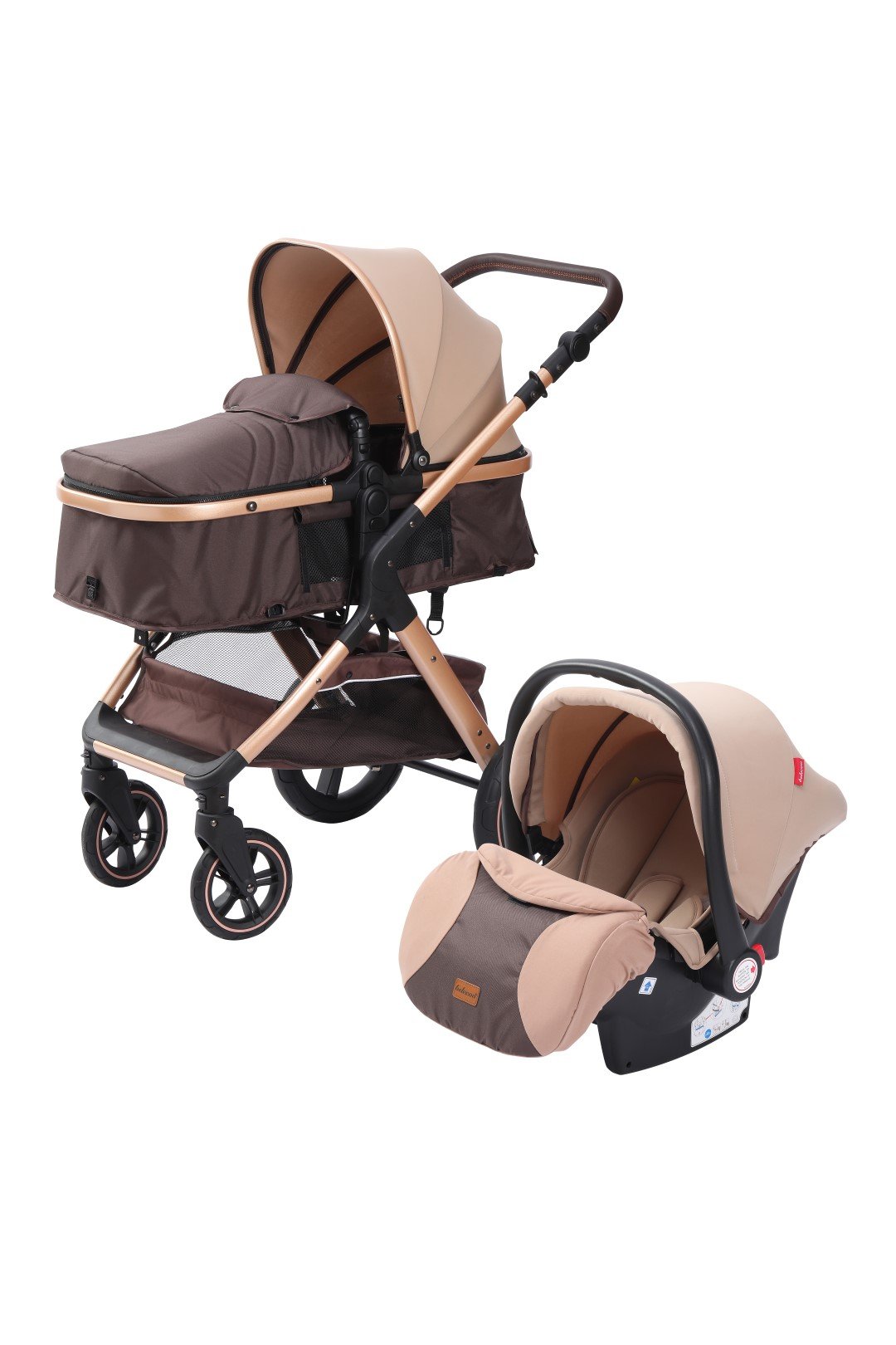 عربة أطفال Belecoo مع مقعد سيارة ونظام سفر 3 في 1، لون كاكي