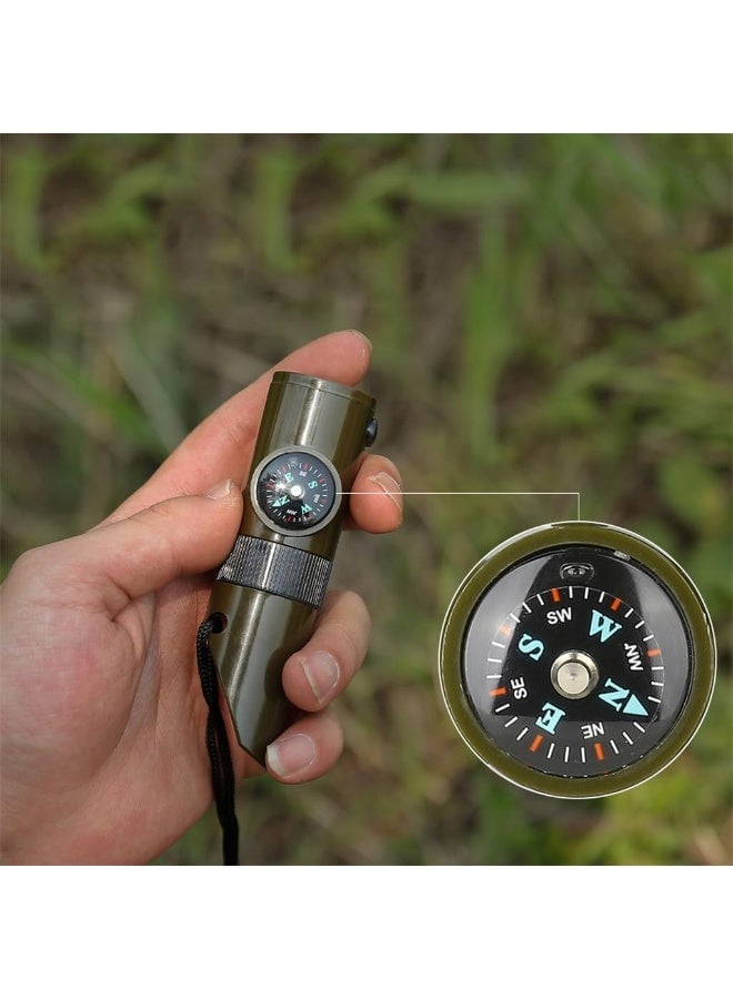 Emergency Survival Whistle Multifunctional Outdoor Tools Loud Safety Signaling Compass/Thermometer/Light/Magnifier/Reflector Mirror/Storage Room/Lanyard,Expedition/Exploration/Hiking/Camping/Climbing