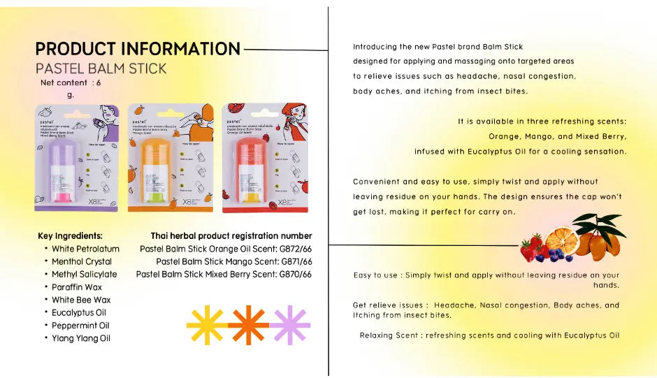 Pastel Balm Stick - Orange Oil Scent