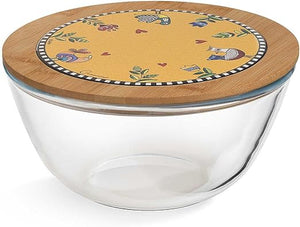 Egan Salad Bowl Cocoricò Yellow 23x12 CM – Glass, Bamboo, and Ceramic