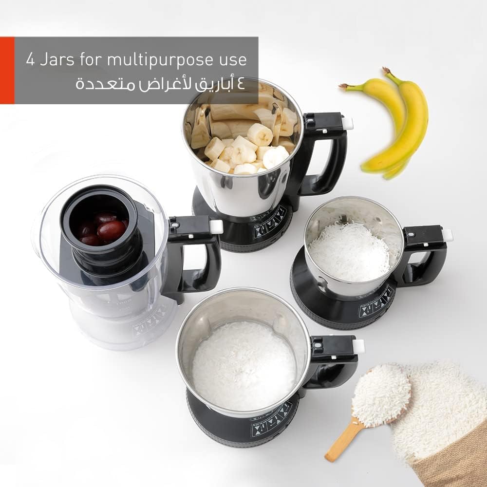 4-G64Piece Electric Mixer Grinder Set 1000 W MXAC400 Black/Silver/Clear