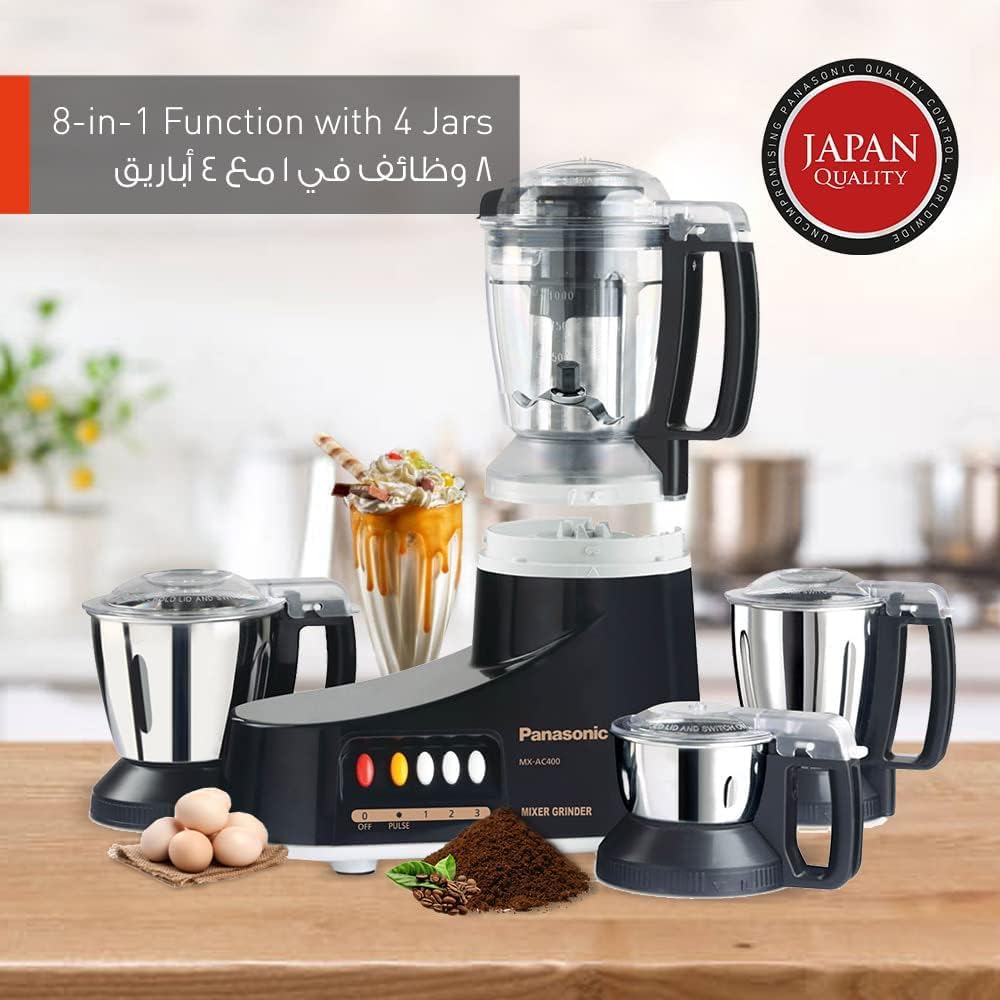 4-G64Piece Electric Mixer Grinder Set 1000 W MXAC400 Black/Silver/Clear