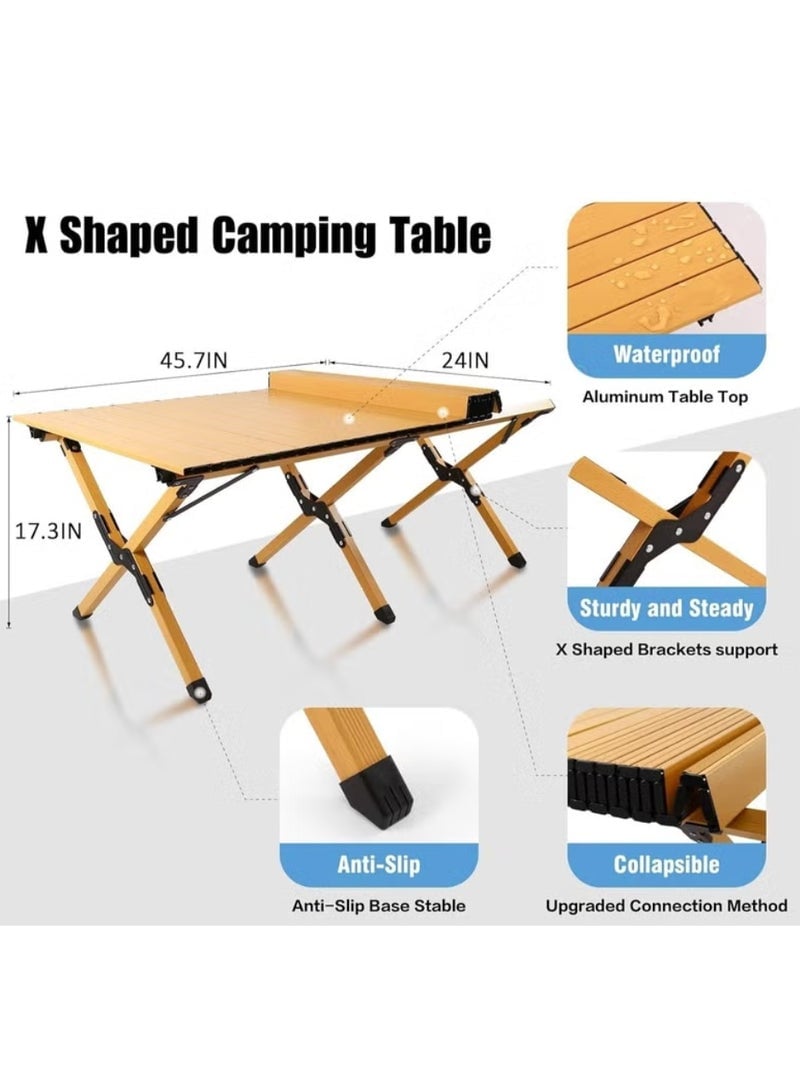 Camping Outdoor Set with Foldable 4 Pieces Chair and Aluminum Roll Up  Foldable 120*60cm Table with Carrying Bag Lightweight Suitable for Outdoor Activities