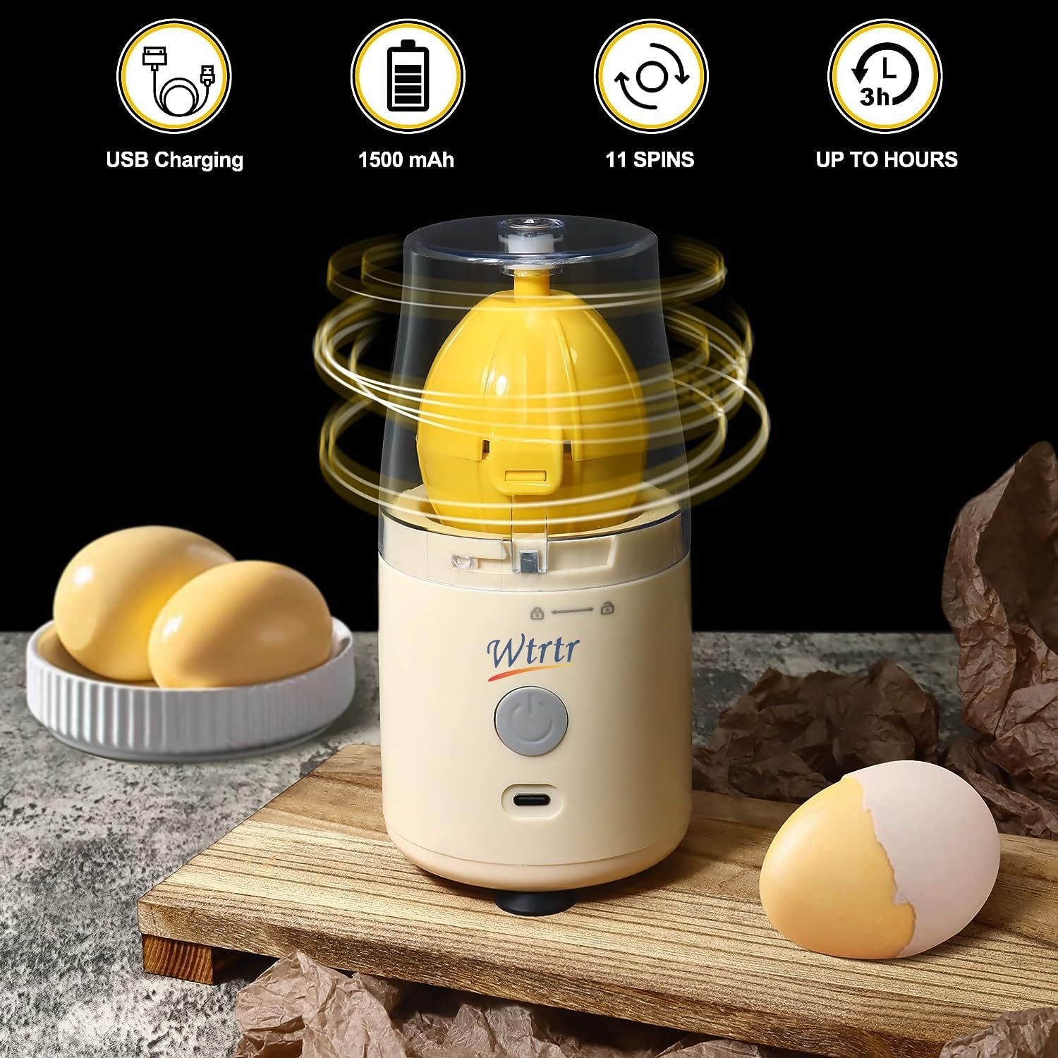 electric egg yolk mixer,Rechargeable wireless egg mixer,Egg spinner,Egg scrambler shaker.Egg Extractor，egg beater (Yellow)