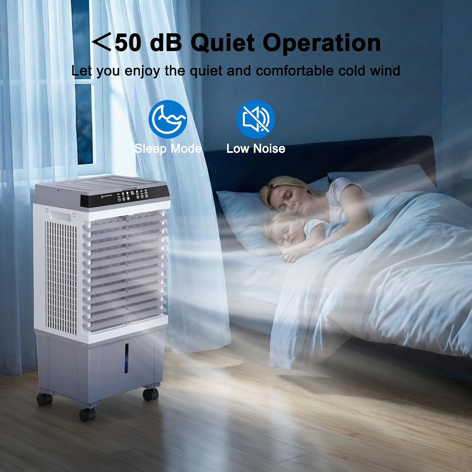 YEW 32" Swamp Cooler Air Conditioner,1800 CFM Portable Evaporative Air Cooler,Cooling Fan for Room Garage Patio,5.3 Gal Water Tank,3 Speeds,6 Ice Boxes,12H Timer,Remote,Grey