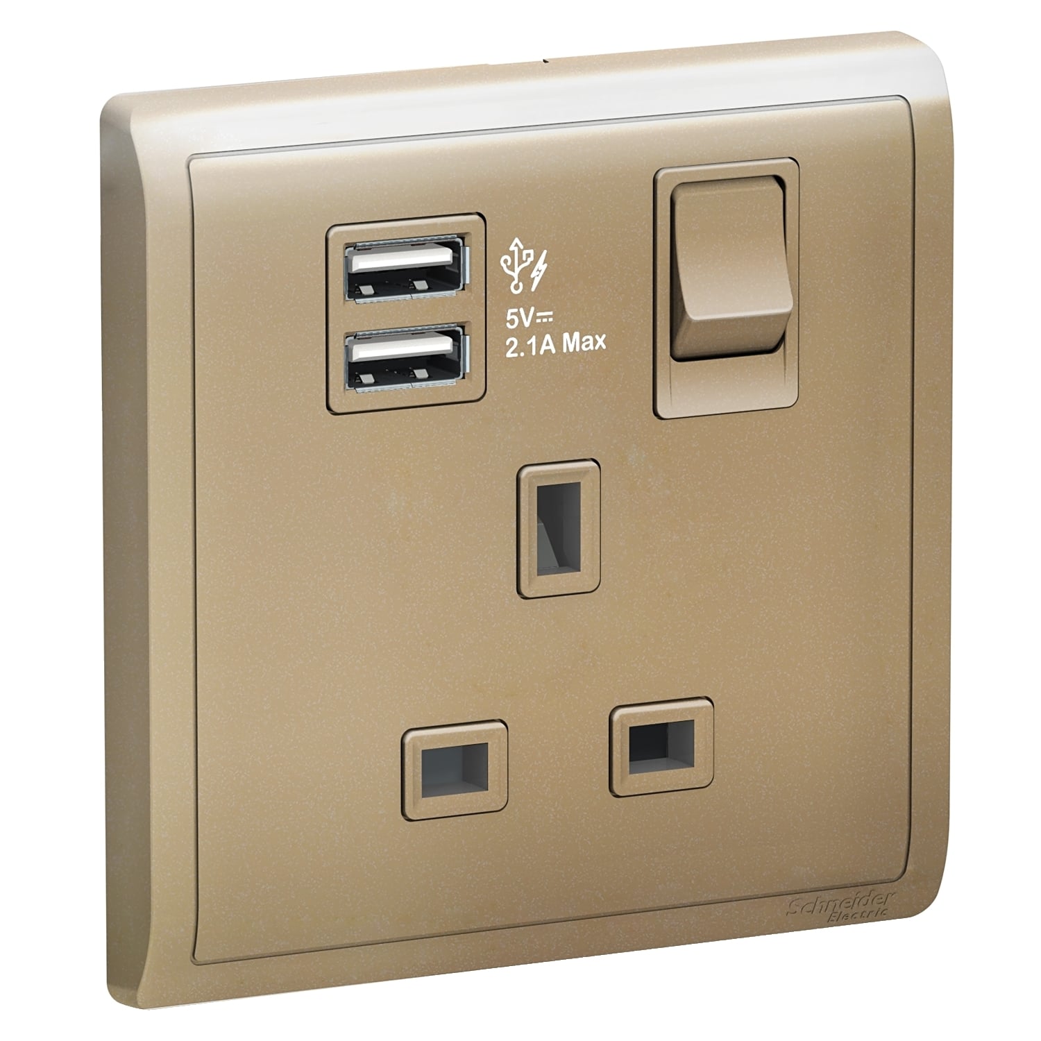 3a Simplex Socket Schneider Electric 3A 1 Gang Switched Socket with 2.1A USB, Wine Gold