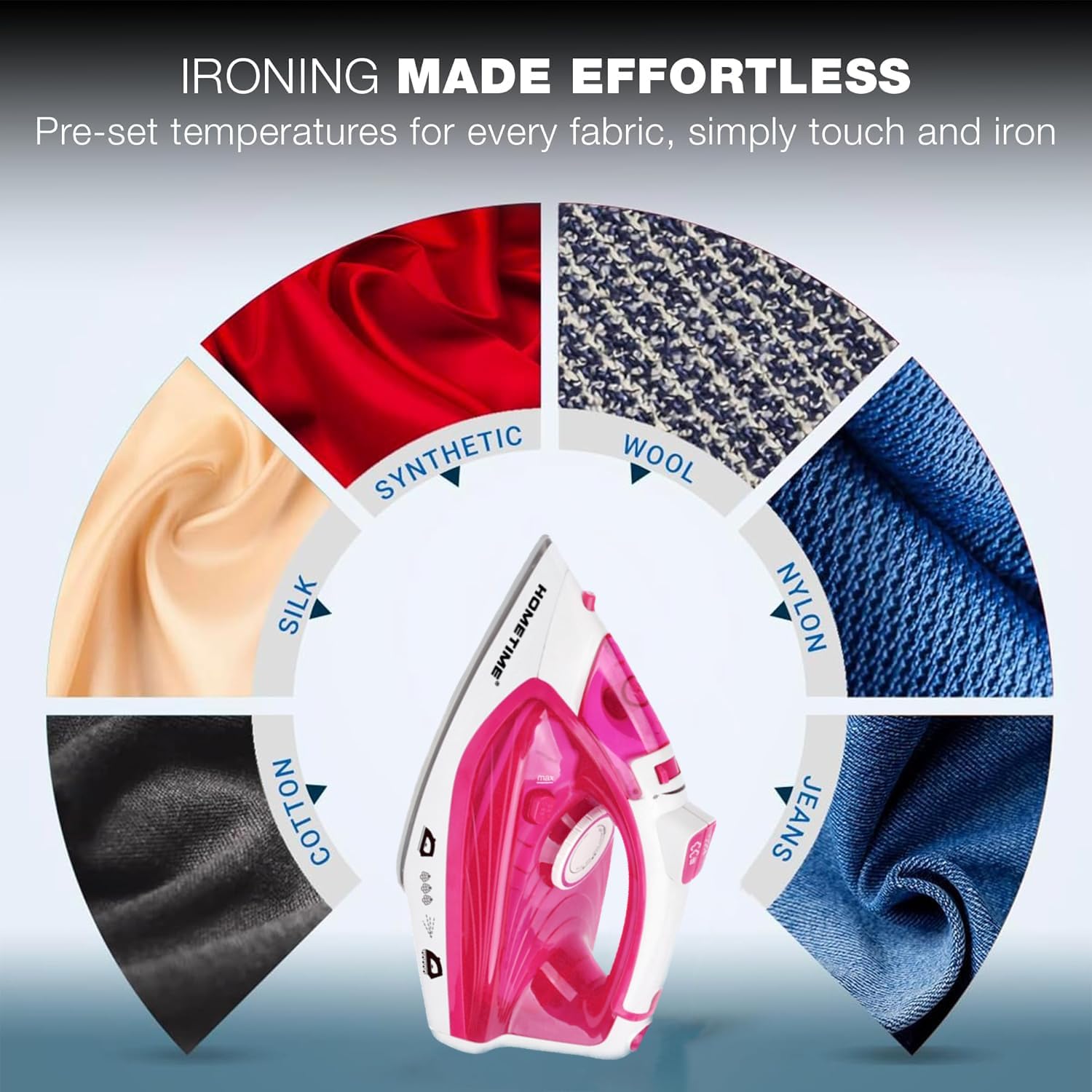 HOMETIME 2200W Steam Iron,Ceramic Coated Sole plate,1 Years Warranty.2069-R (Light Red)