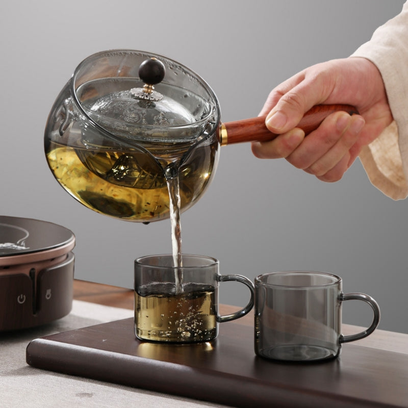 Semi-automatic Rotary Heat-resistant Glass Teapot Lazy Tea Making With Infuser And Wooden Handle Office Home Accessories Kitchen Gadgets - EMALL